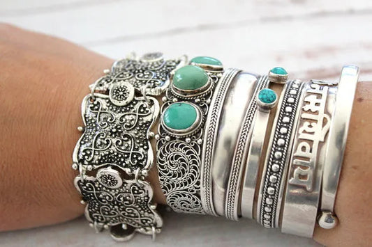 Unisex Tribal Ethnic Bohemian Arabian Vintage Metal Stone Coin  Bracelet Festival