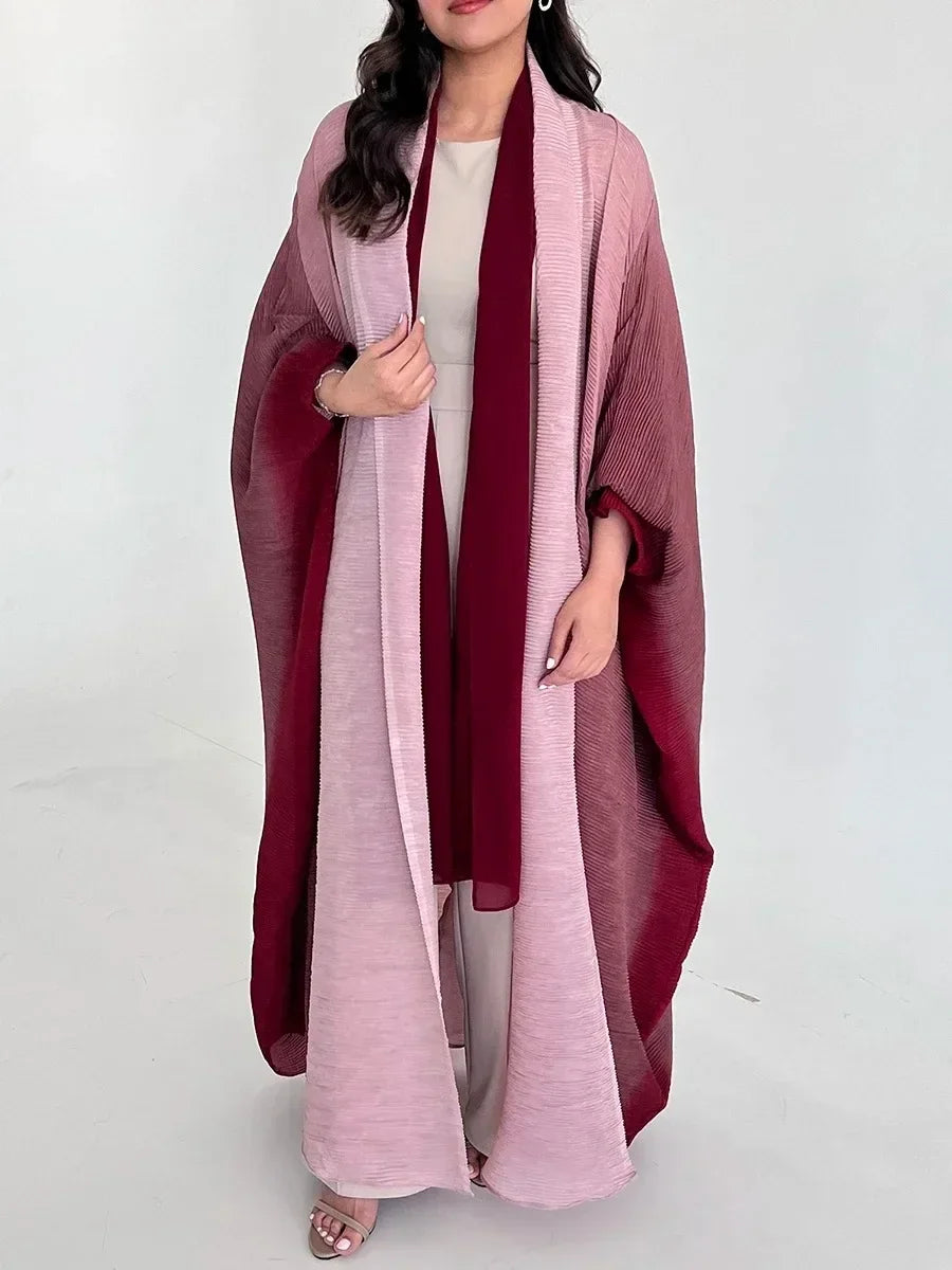 Muslim Abaya for Women Bat Sleeve Pleated Gradient Cardigan Trench CoatAutumn Dubai Abayas, Women's Luxury Coat.