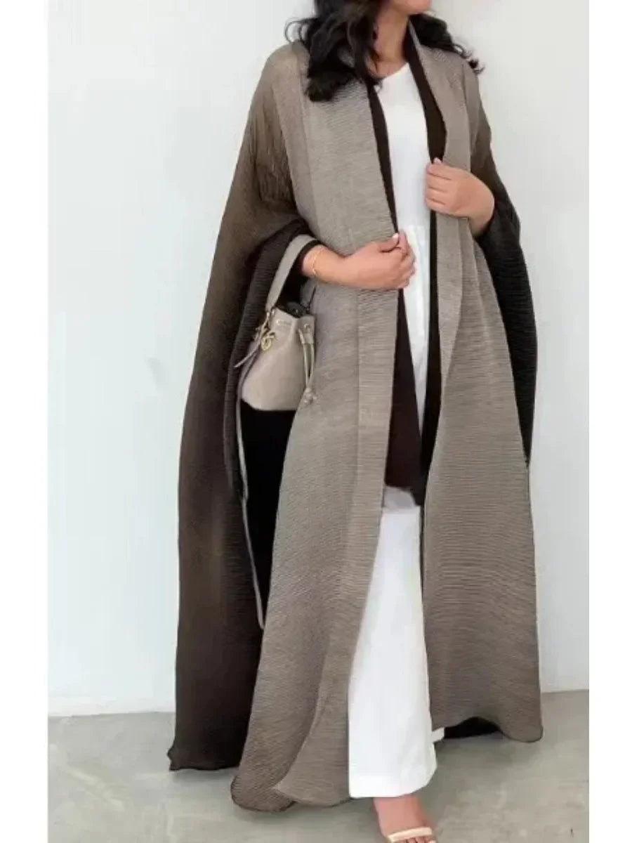 Muslim Abaya for Women Bat Sleeve Pleated Gradient Cardigan Trench CoatAutumn Dubai Abayas, Women's Luxury Coat.