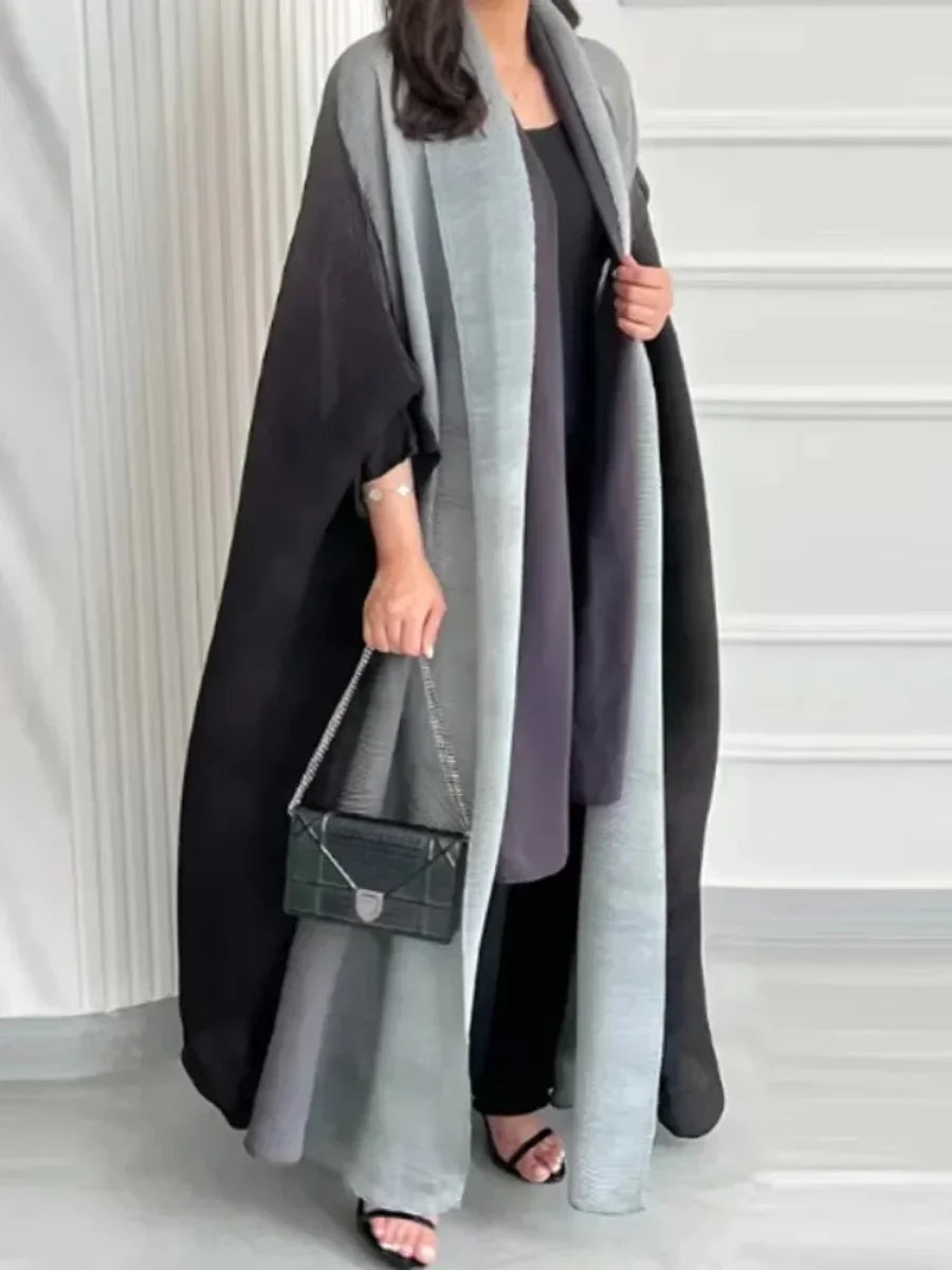 Muslim Abaya for Women Bat Sleeve Pleated Gradient Cardigan Trench CoatAutumn Dubai Abayas, Women's Luxury Coat.