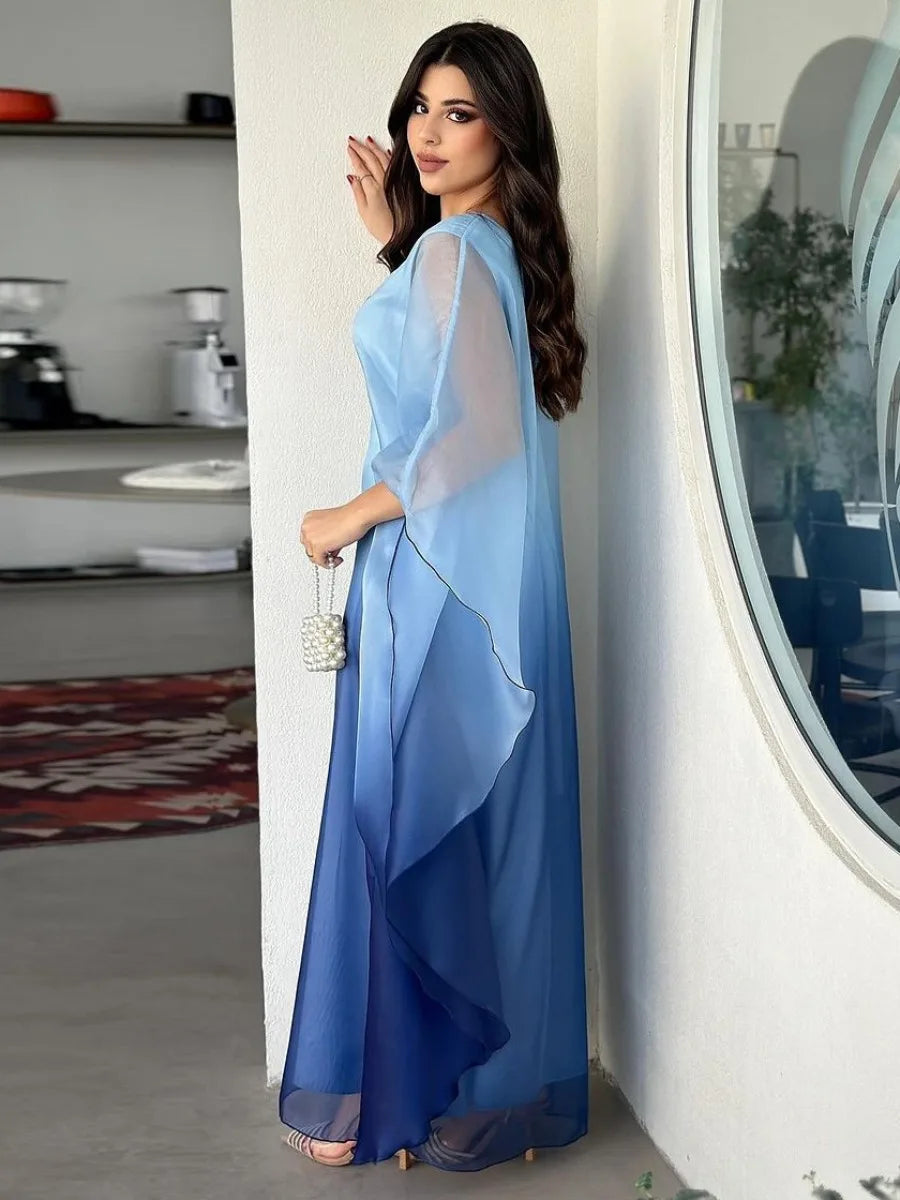 Arabian Satin Party Dubai Dress for Women Bat sleeves