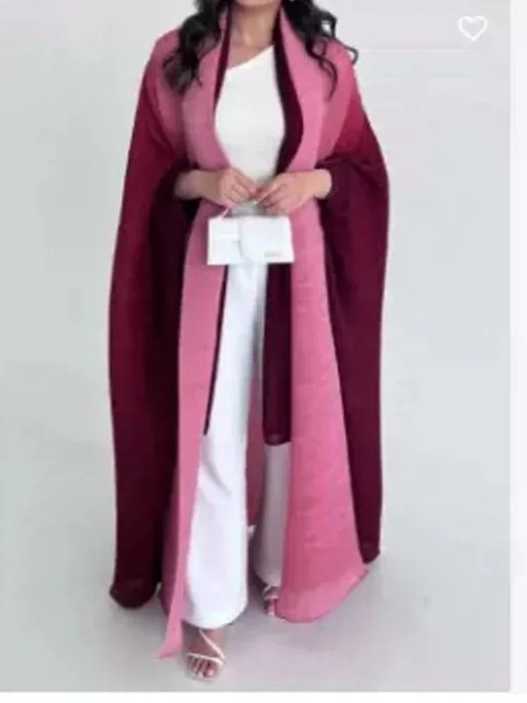 Muslim Abaya for Women Bat Sleeve Pleated Gradient Cardigan Trench CoatAutumn Dubai Abayas, Women's Luxury Coat.