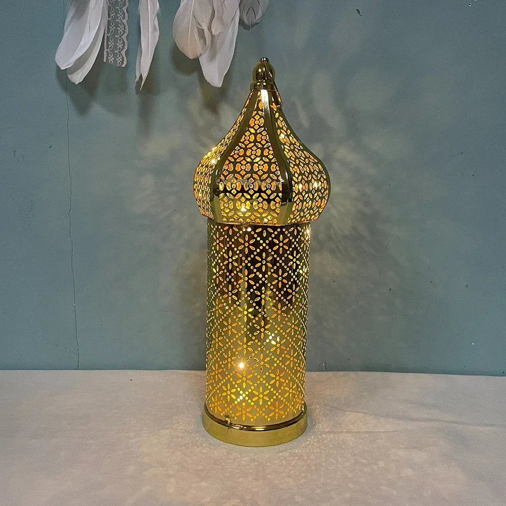 1pc Moroccan Golden Hollow Iron Lantern Home Decoration Light Ornaments Without Batteries Crafts Decor