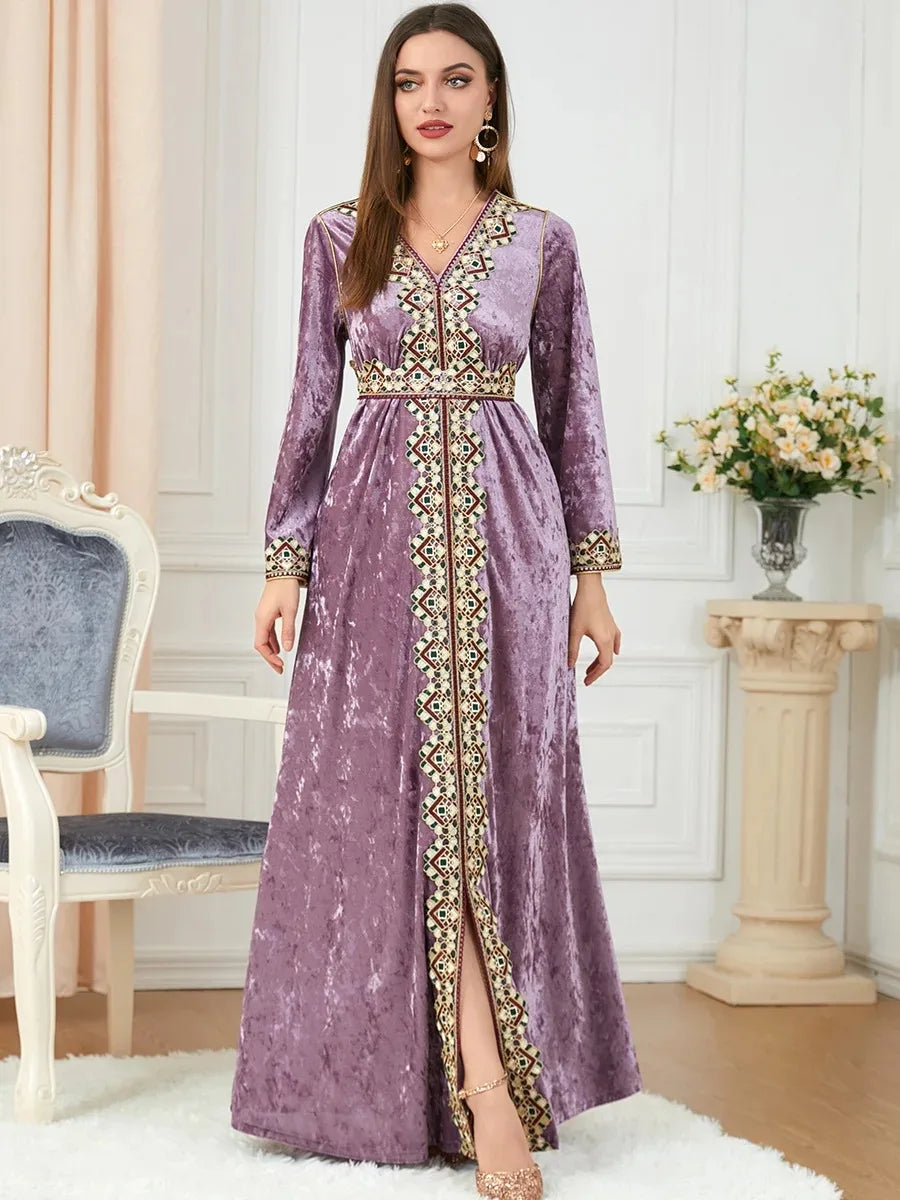 Dubai Velvet Arabian Dress Women Kimono Jubah Long Robe, with a hint of elegance and comfort.