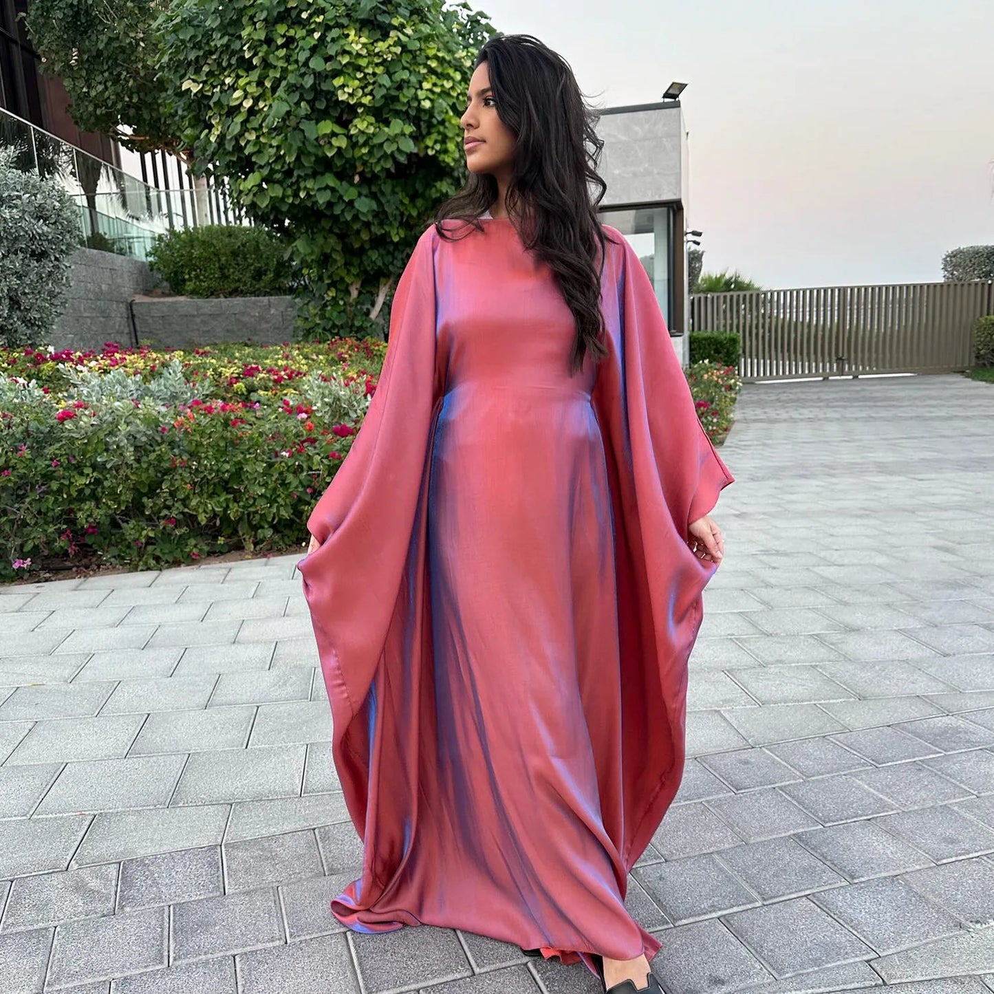 Arabian Women Batwing Sleeve Modest Dress Dubai Style