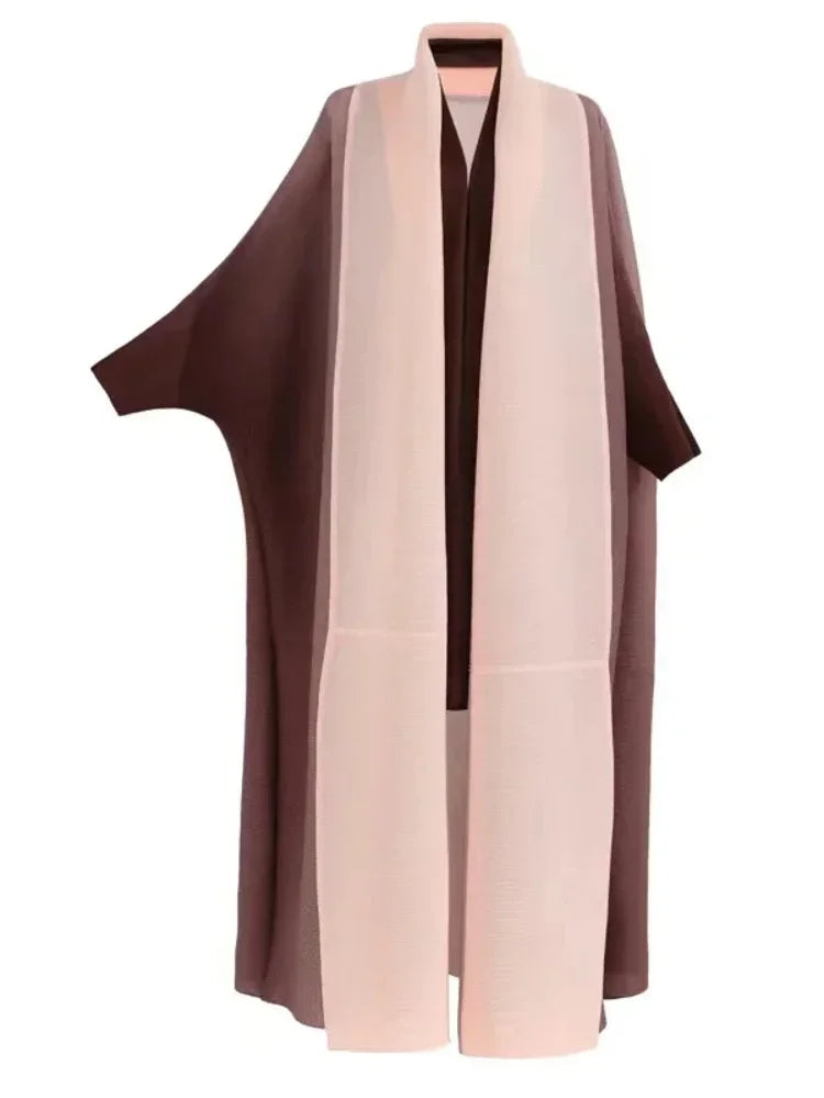 Muslim Abaya for Women Bat Sleeve Pleated Gradient Cardigan Trench CoatAutumn Dubai Abayas, Women's Luxury Coat.