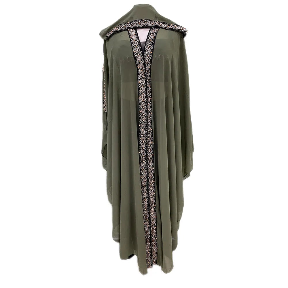 Abaya Morocco Kaftan Dubai Hooded Maxi Dress Butterfly Sleeve. Kaftan Women Arabian Open Kimono Boubou Evening Long Gown