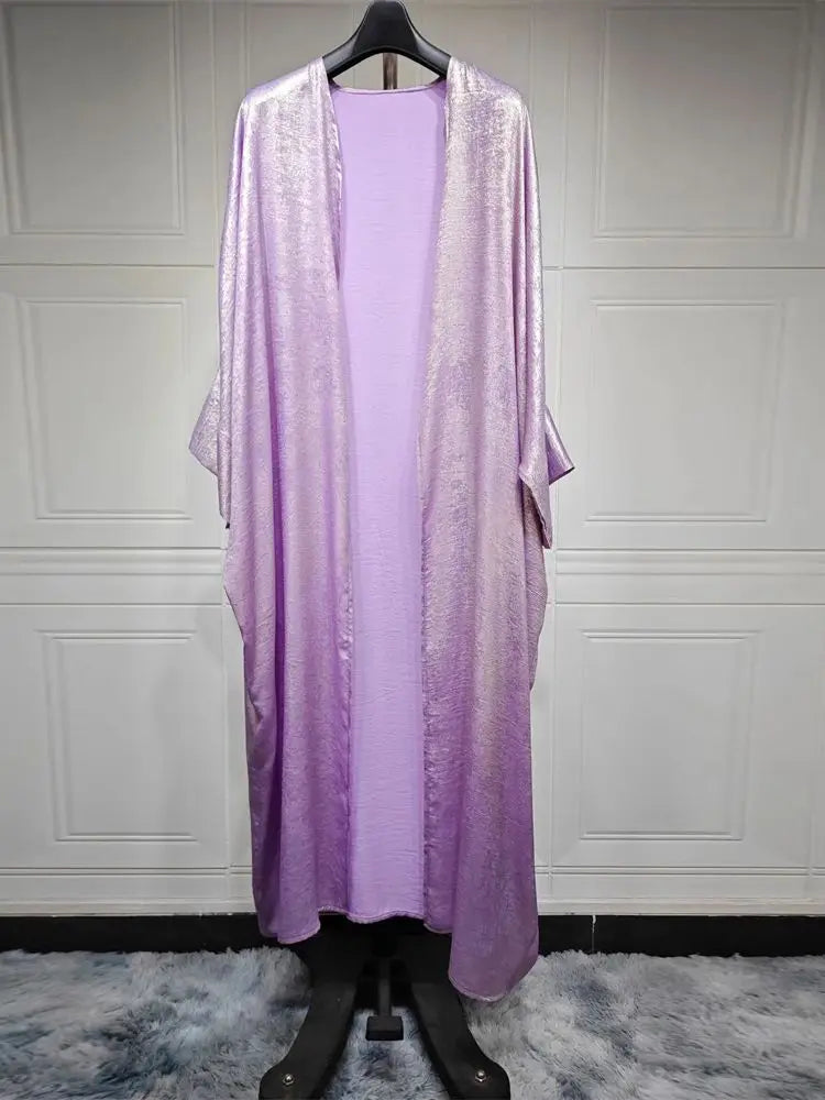 Shiny Batwing Satin Open Kimono Abaya Dubai Luxury 2024