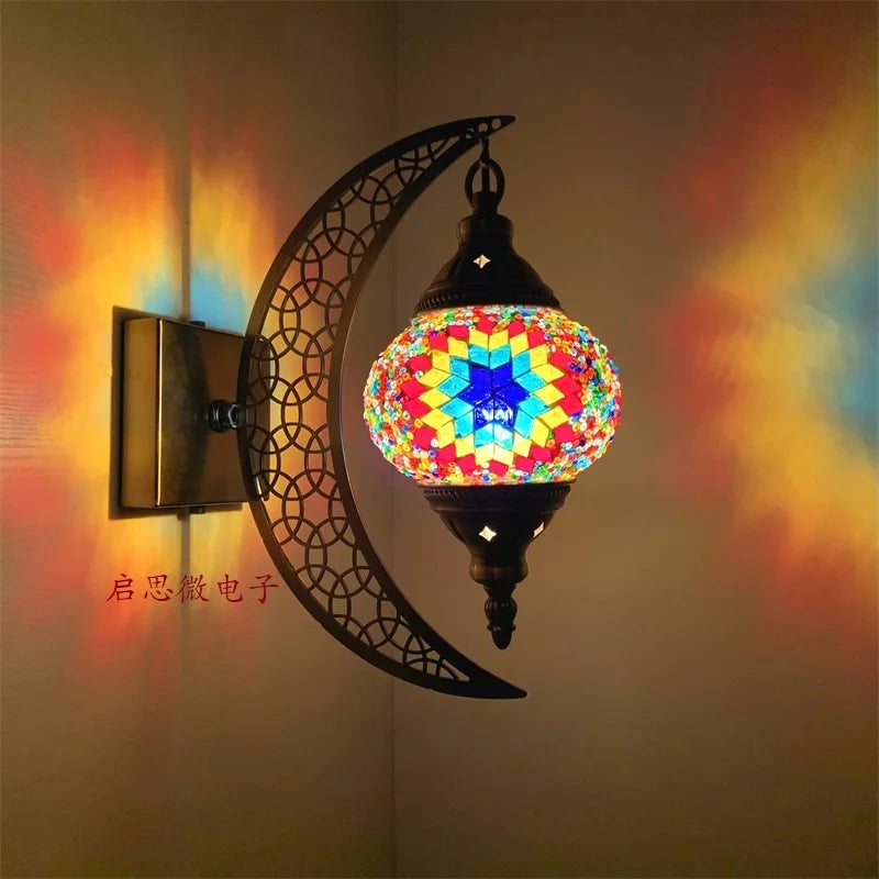 Newest Mediterranean style Art Deco Mosaic Moon Wall Lamp Handcrafted Mosaic Glass