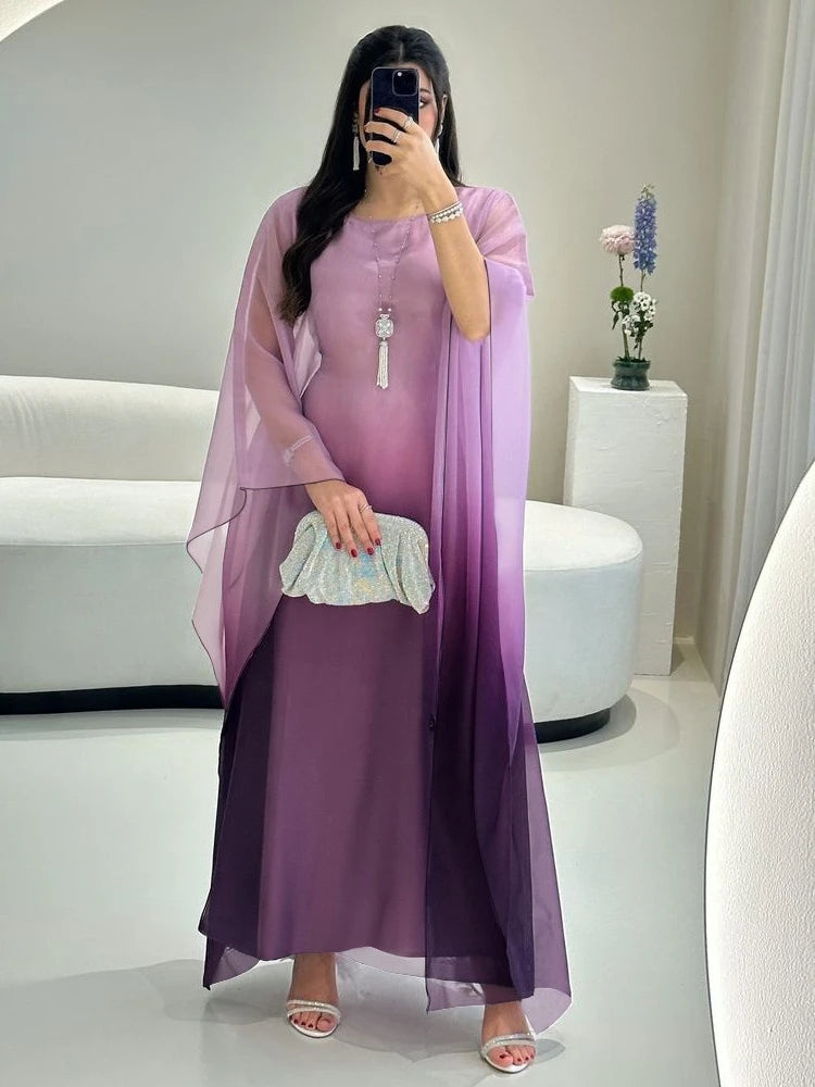 Arabian Satin Party Dubai Dress for Women Bat sleeves