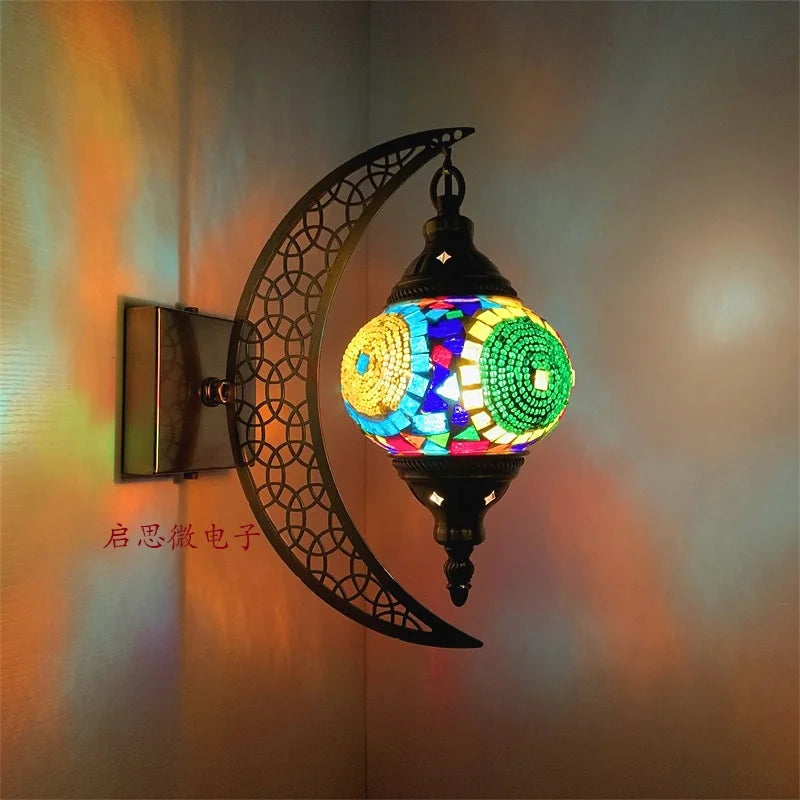 Newest Mediterranean style Art Deco Mosaic Moon Wall Lamp Handcrafted Mosaic Glass