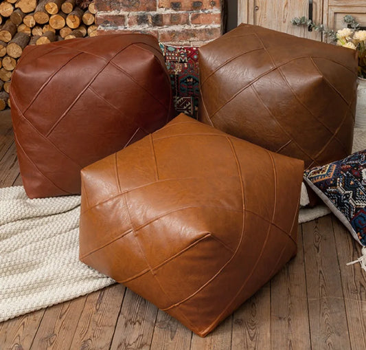 Moroccan Pu Leather Cushion Cover Tatami Unstuffed Floor Cushion Meditation Pouf Home Decor Lazy Futon Wax Leather Ottoman