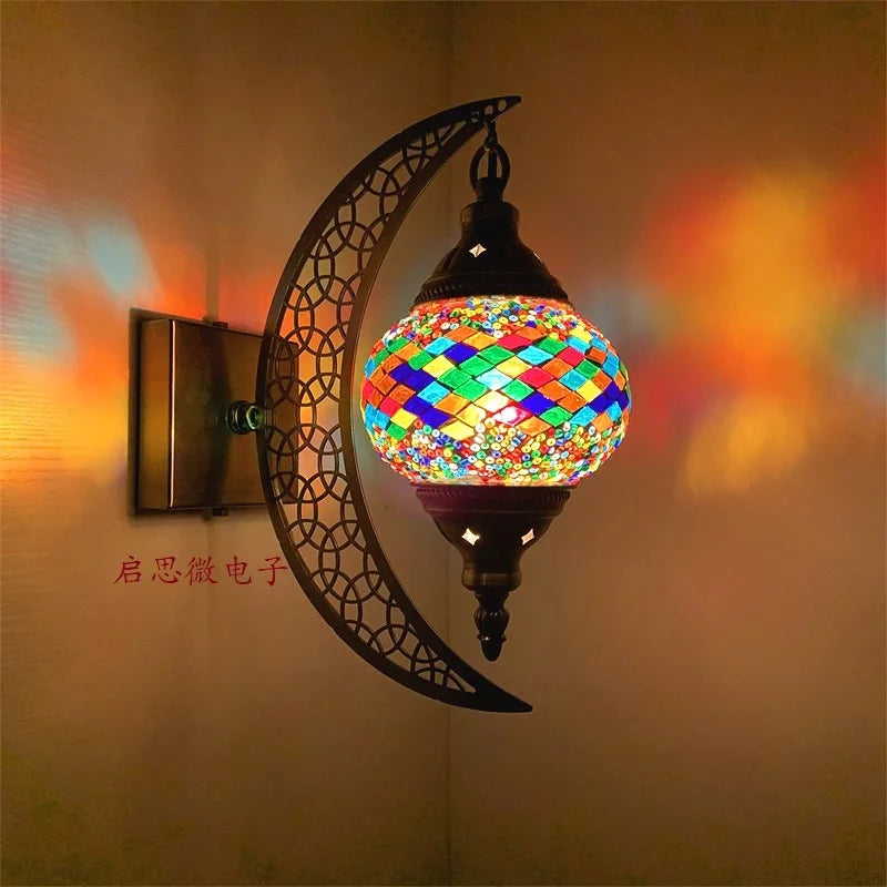 Newest Mediterranean style Art Deco Mosaic Moon Wall Lamp Handcrafted Mosaic Glass