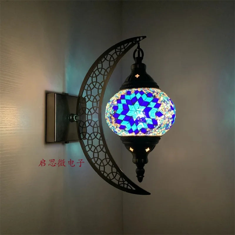 Newest Mediterranean style Art Deco Mosaic Moon Wall Lamp Handcrafted Mosaic Glass