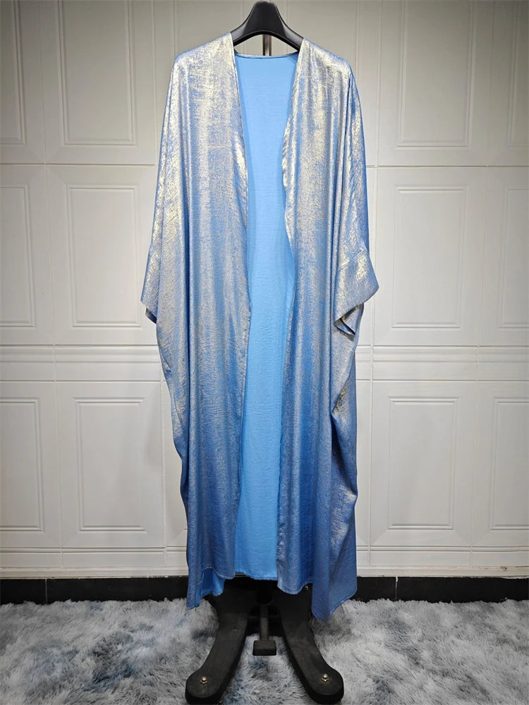 Shiny Batwing Satin Open Kimono Abaya Dubai Luxury 2024