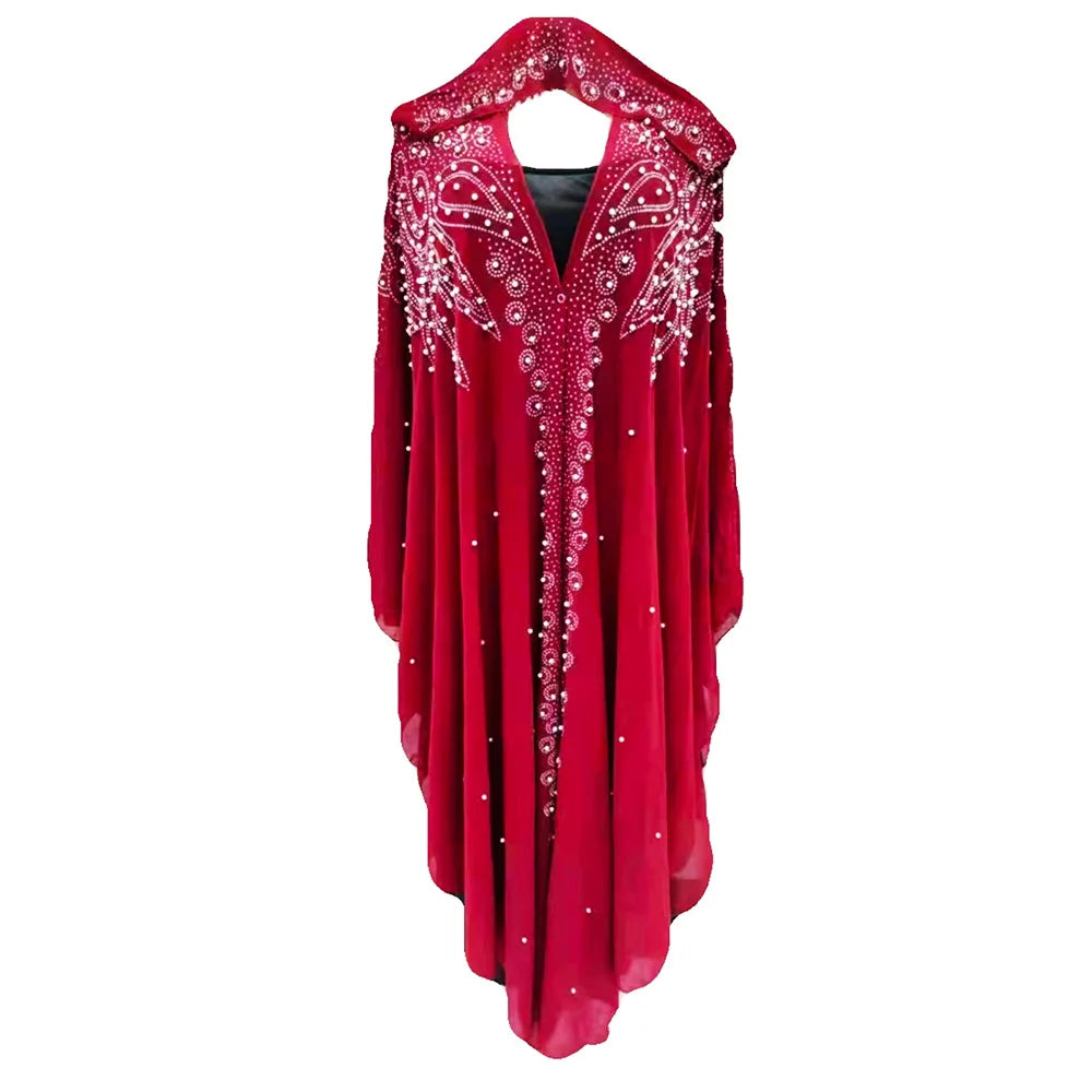 Abaya Morocco Kaftan Dubai Hooded Maxi Dress Butterfly Sleeve. Kaftan Women Arabian Open Kimono Boubou Evening Long Gown