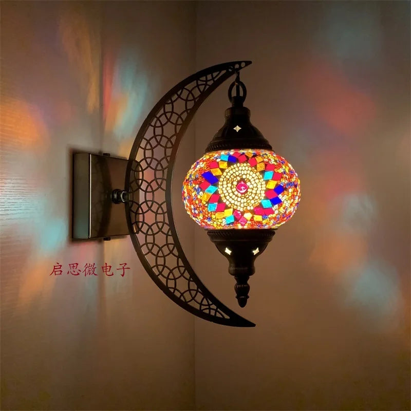 Newest Mediterranean style Art Deco Mosaic Moon Wall Lamp Handcrafted Mosaic Glass