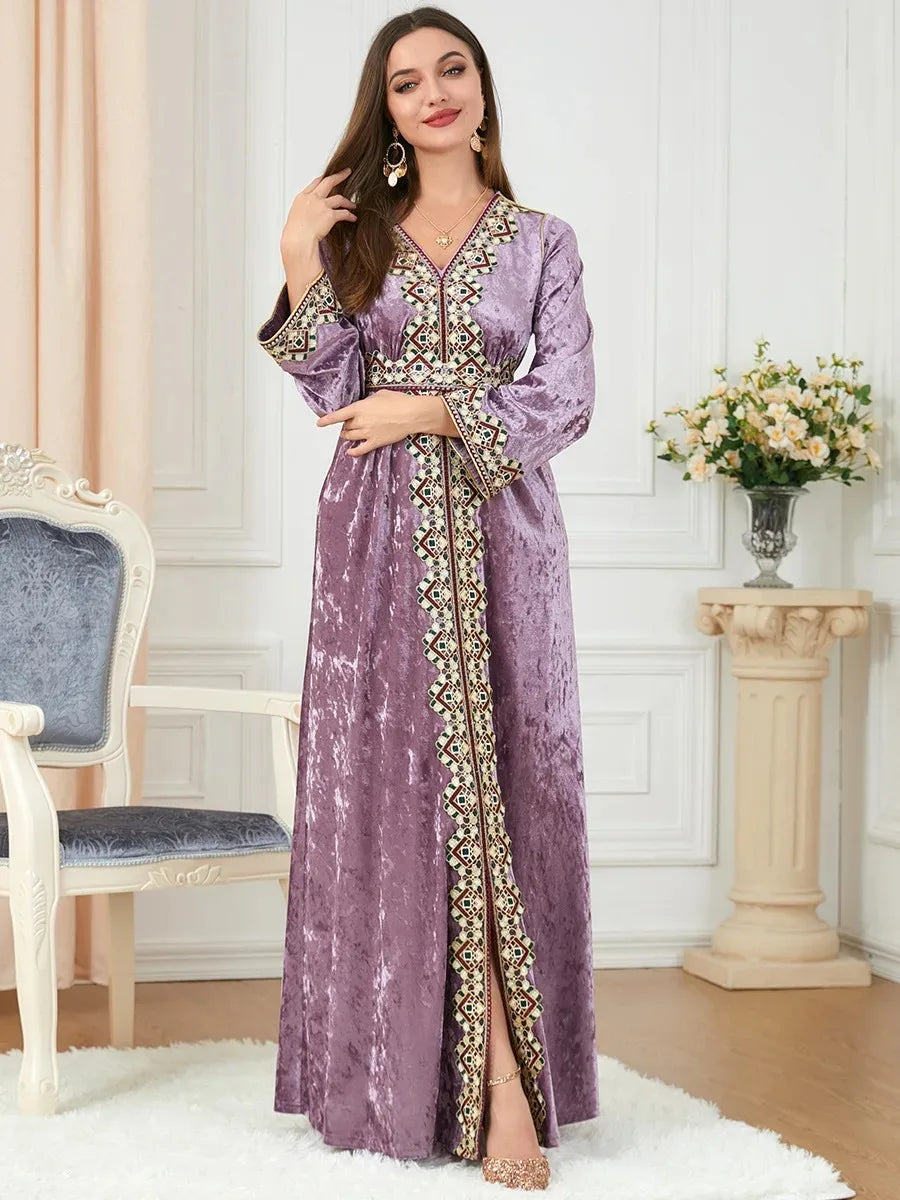 Dubai Velvet Arabian Dress Women Kimono Jubah Long Robe, with a hint of elegance and comfort.