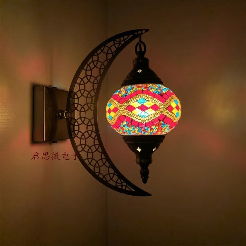 Newest Mediterranean style Art Deco Mosaic Moon Wall Lamp Handcrafted Mosaic Glass