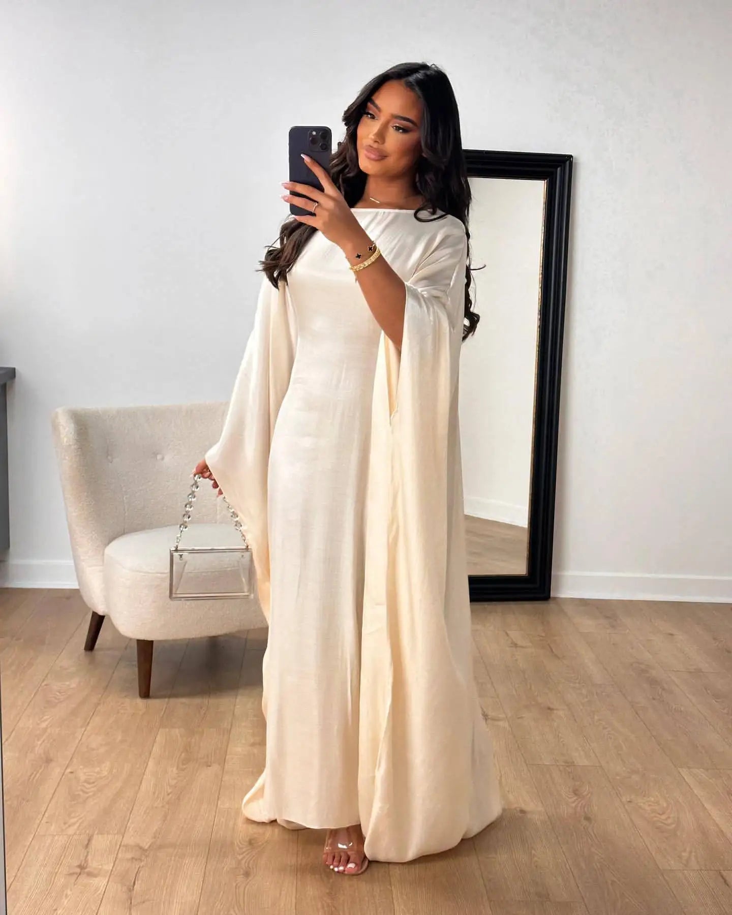 Arabian Women Batwing Sleeve Modest Dress Dubai Style