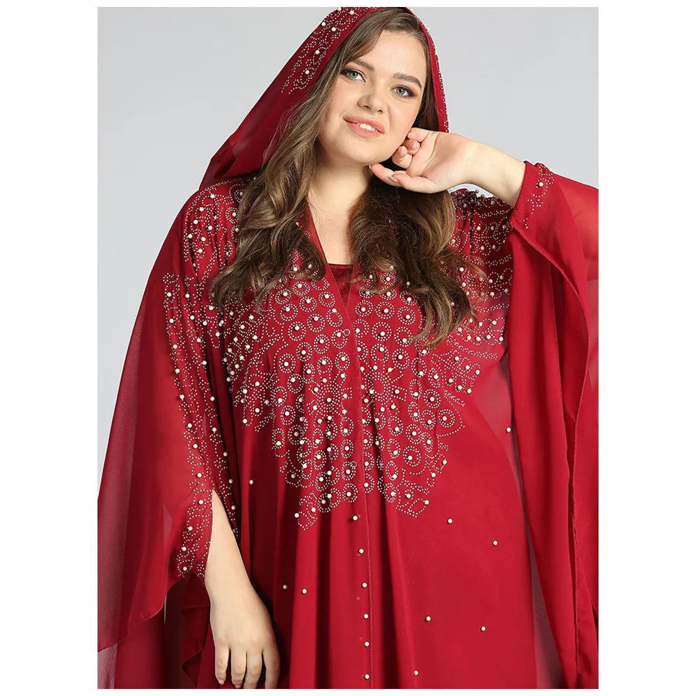 Abaya Morocco Kaftan Dubai Hooded Maxi Dress Butterfly Sleeve. Kaftan Women Arabian Open Kimono Boubou Evening Long Gown