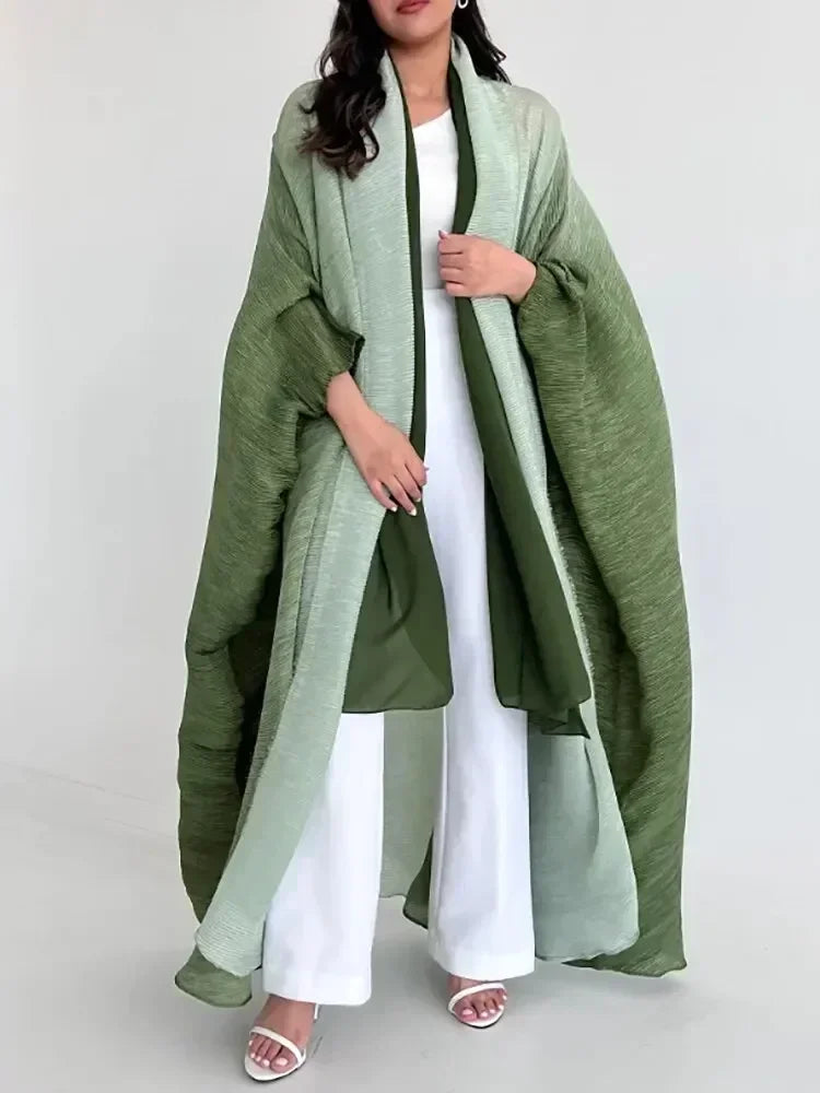 Muslim Abaya for Women Bat Sleeve Pleated Gradient Cardigan Trench CoatAutumn Dubai Abayas, Women's Luxury Coat.