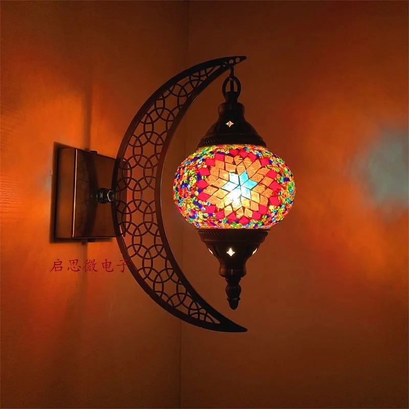 Newest Mediterranean style Art Deco Mosaic Moon Wall Lamp Handcrafted Mosaic Glass