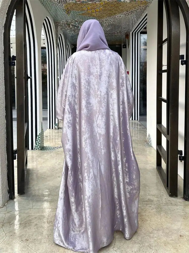 Shiny Batwing Satin Open Kimono Abaya Dubai Luxury 2024