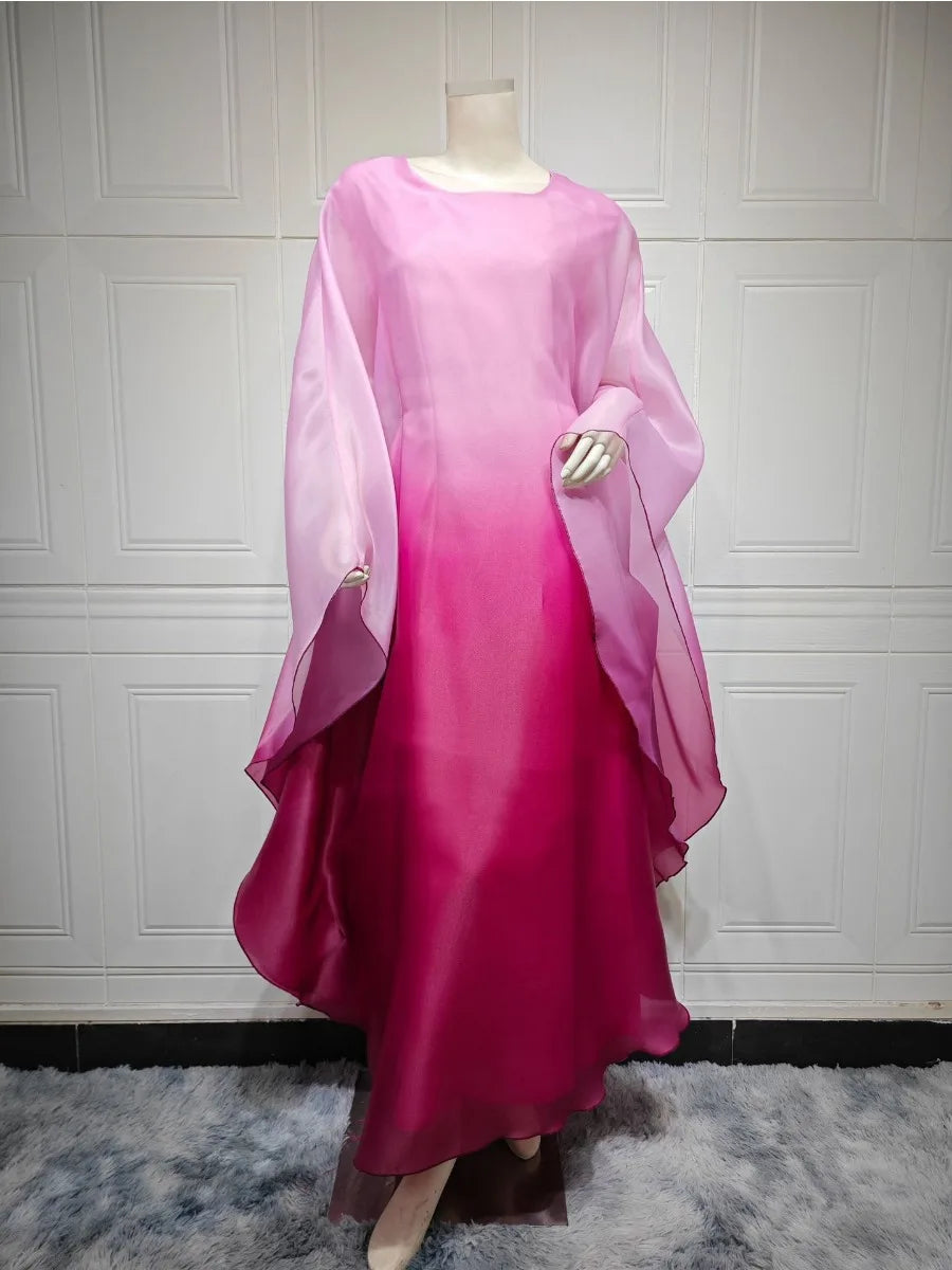 Arabian Satin Party Dubai Dress for Women Bat sleeves