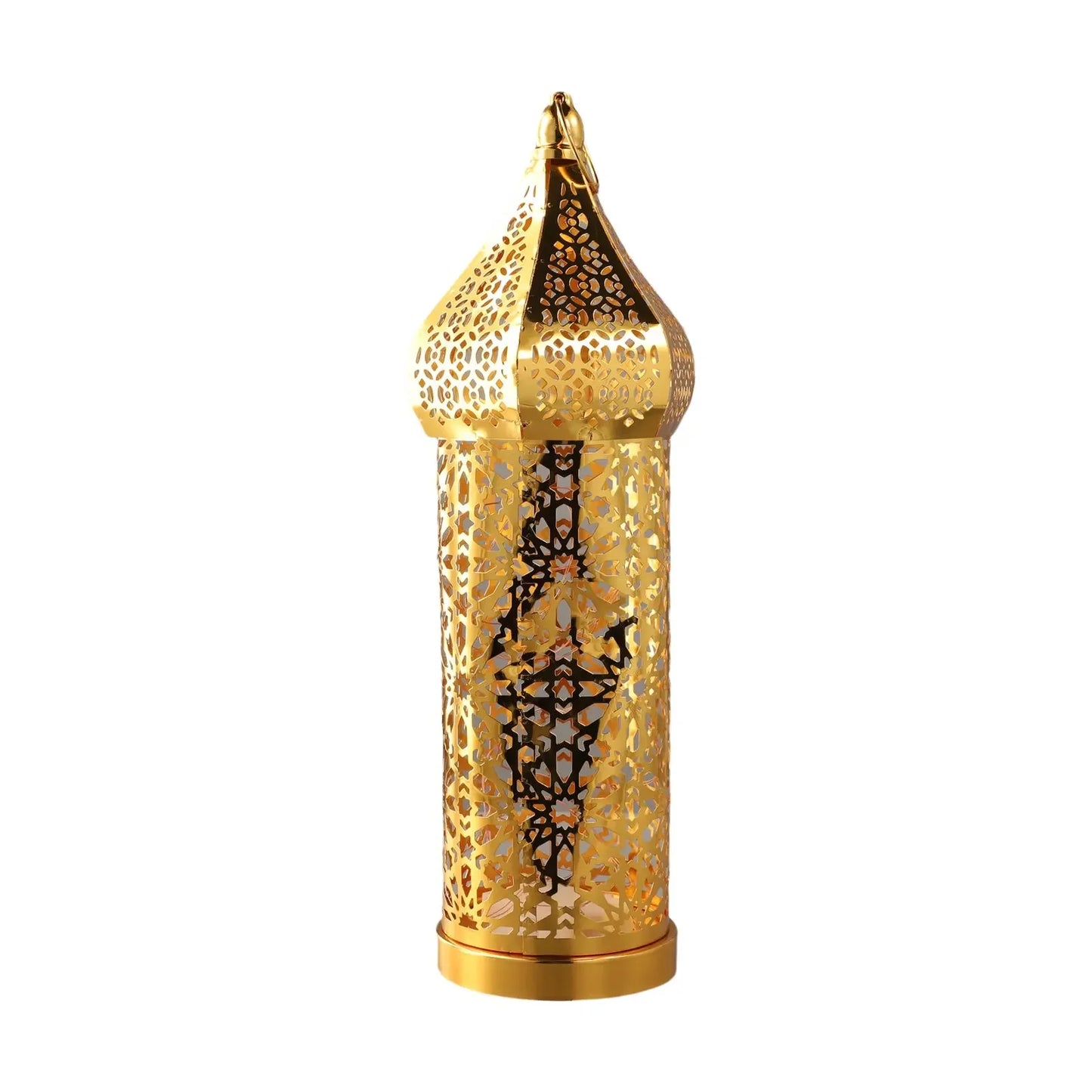 1pc Moroccan Golden Hollow Iron Lantern Home Decoration Light Ornaments Without Batteries Crafts Decor